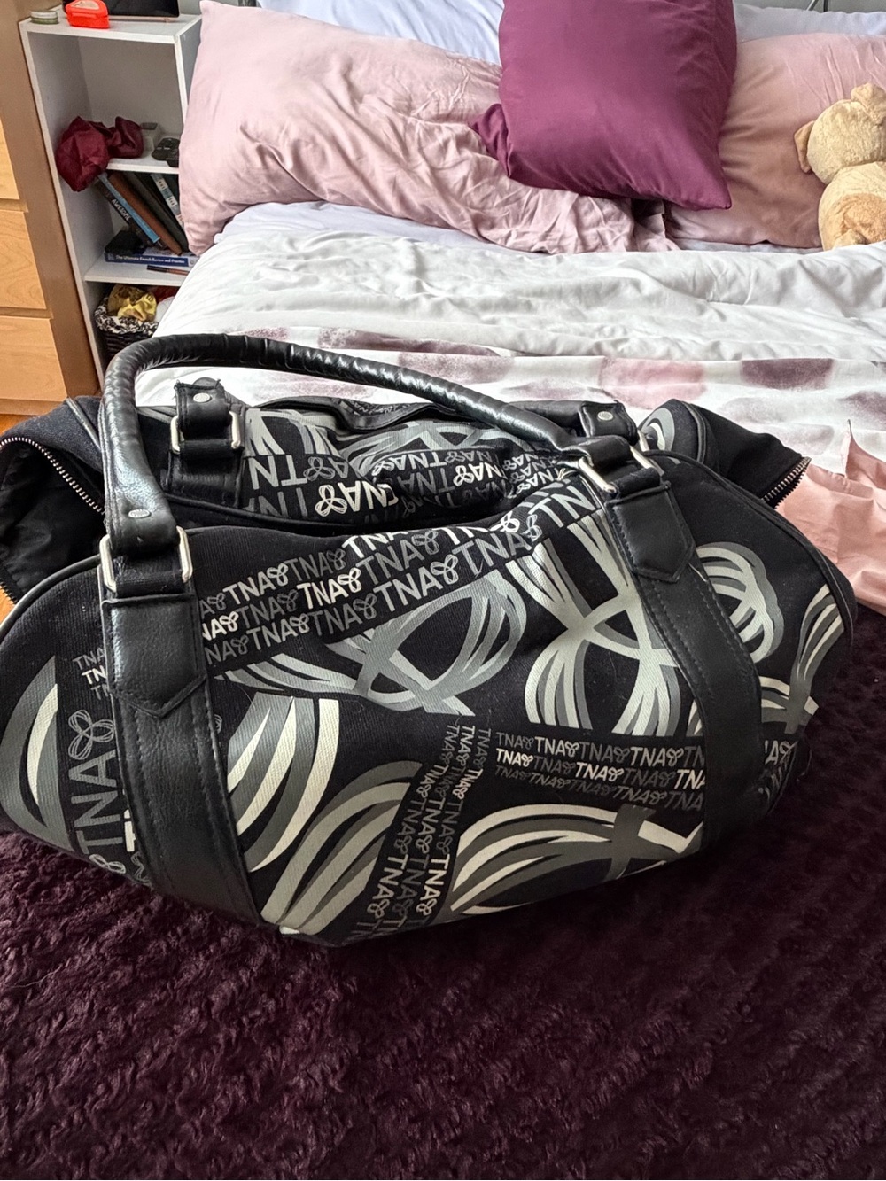 TNA Black Graphic Print Travel Duffel